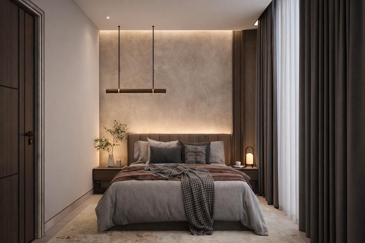 Bedroom with large window opening to greenery at Ganga Vana Villas Chilla
