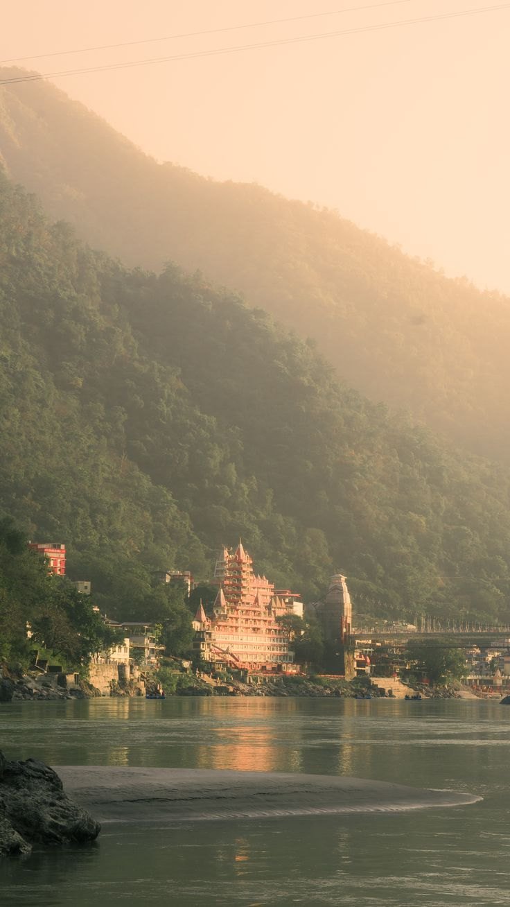 The Ganga river flowing past the Himalayan foothills near Chilla, Rishikesh